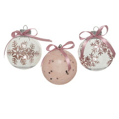 Decoris Shatterproof Bauble with Satin Bow 8cm - 3 Pink Assorted