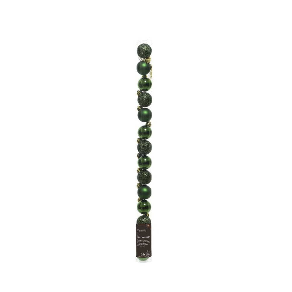 Decoris Shatterproof Baubles Tube of 14 Pieces 3cm - Pine Green