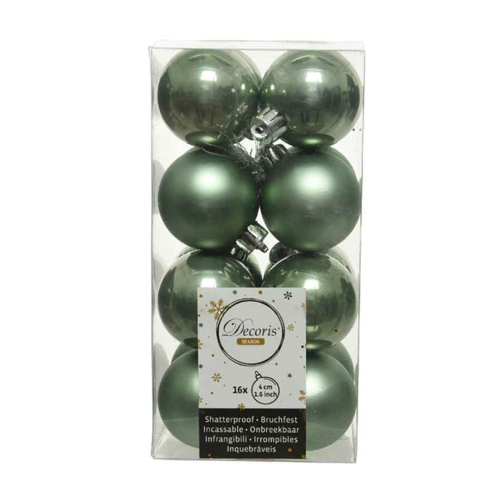 Decoris Shatterproof Baubles Box of 16 Pieces 4cm - Sage Green