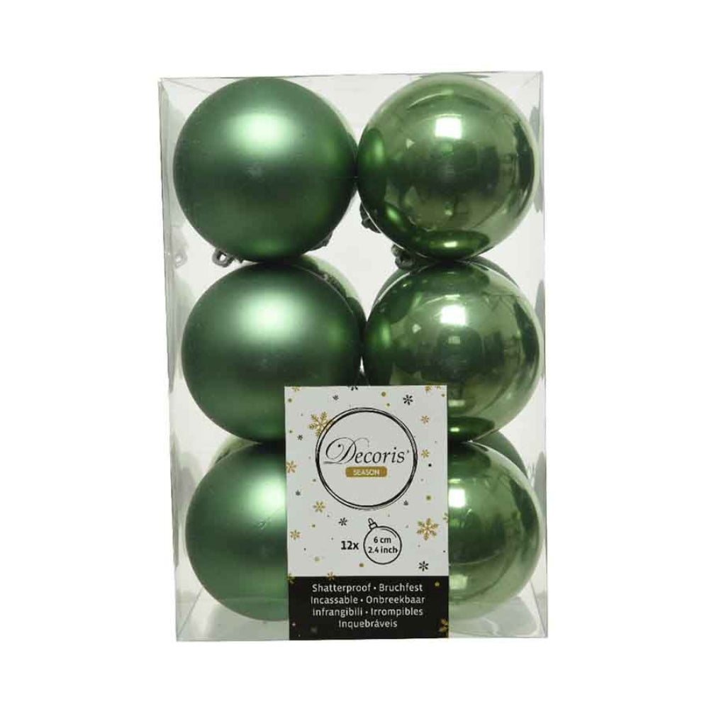 Decoris Shatterproof Baubles Box of 12 Pieces 6cm - Sage Green