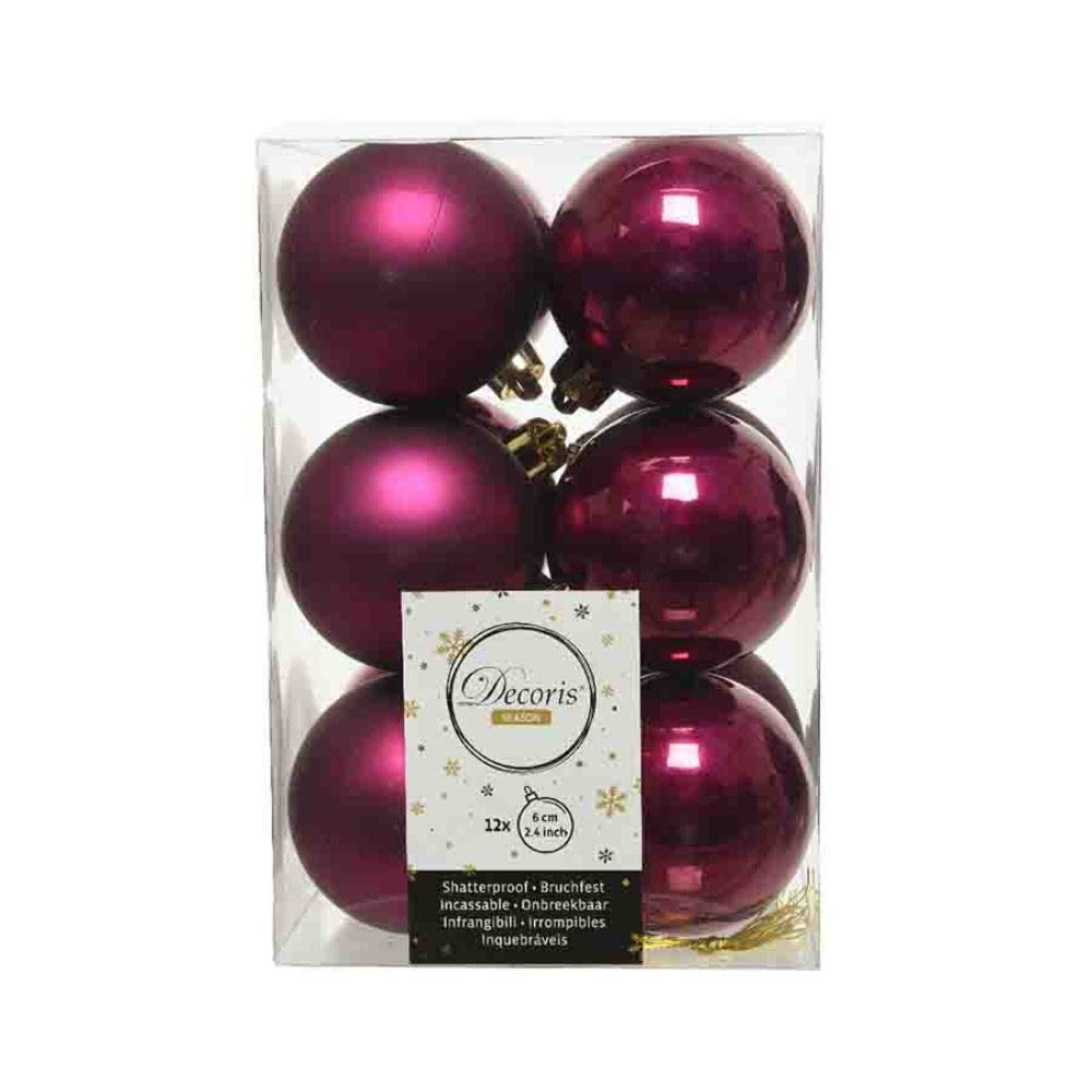 Decoris Shatterproof Baubles Box of 12 Pieces 6cm - Magnolia