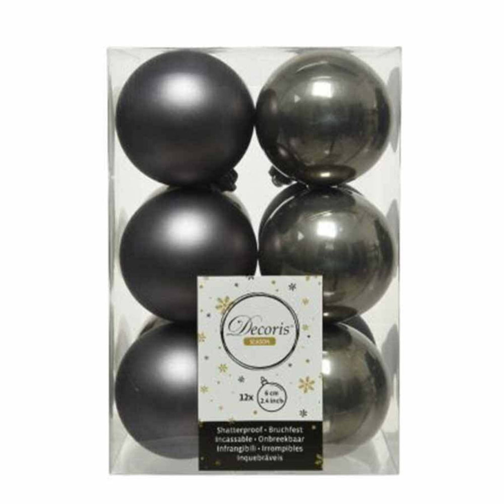 Decoris Shatterproof Baubles Box of 12 Pieces 6cm - Warm Grey