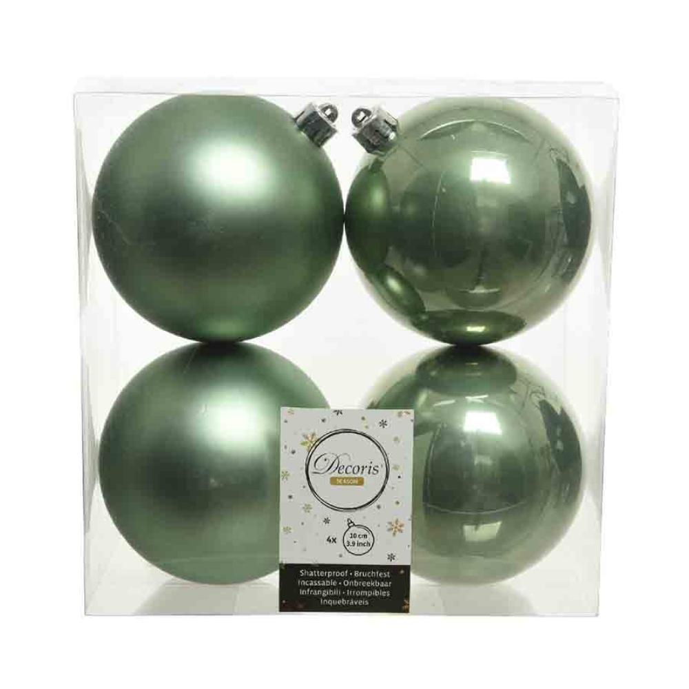 Decoris Shatterproof Baubles Box of 4 Pieces 10cm - Sage Green