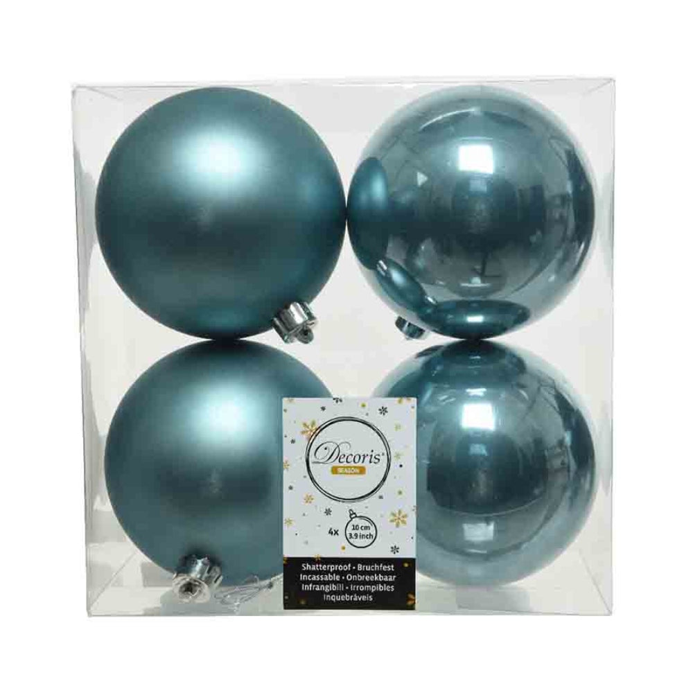 Decoris Shatterproof Baubles Box of 4 Pieces 10cm - Blue Dawn