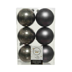 Decoris Shatterproof Baubles Box of 6 Pieces 8cm - Warm Grey