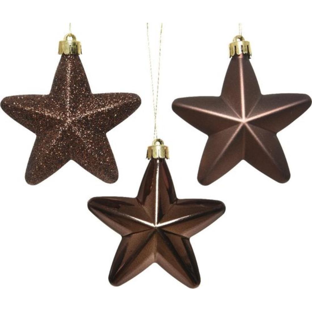 Decoris Shatterproof Star Baubles Box of 6 - Dark Brown