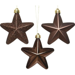 Decoris Shatterproof Star Baubles Box of 6 - Dark Brown