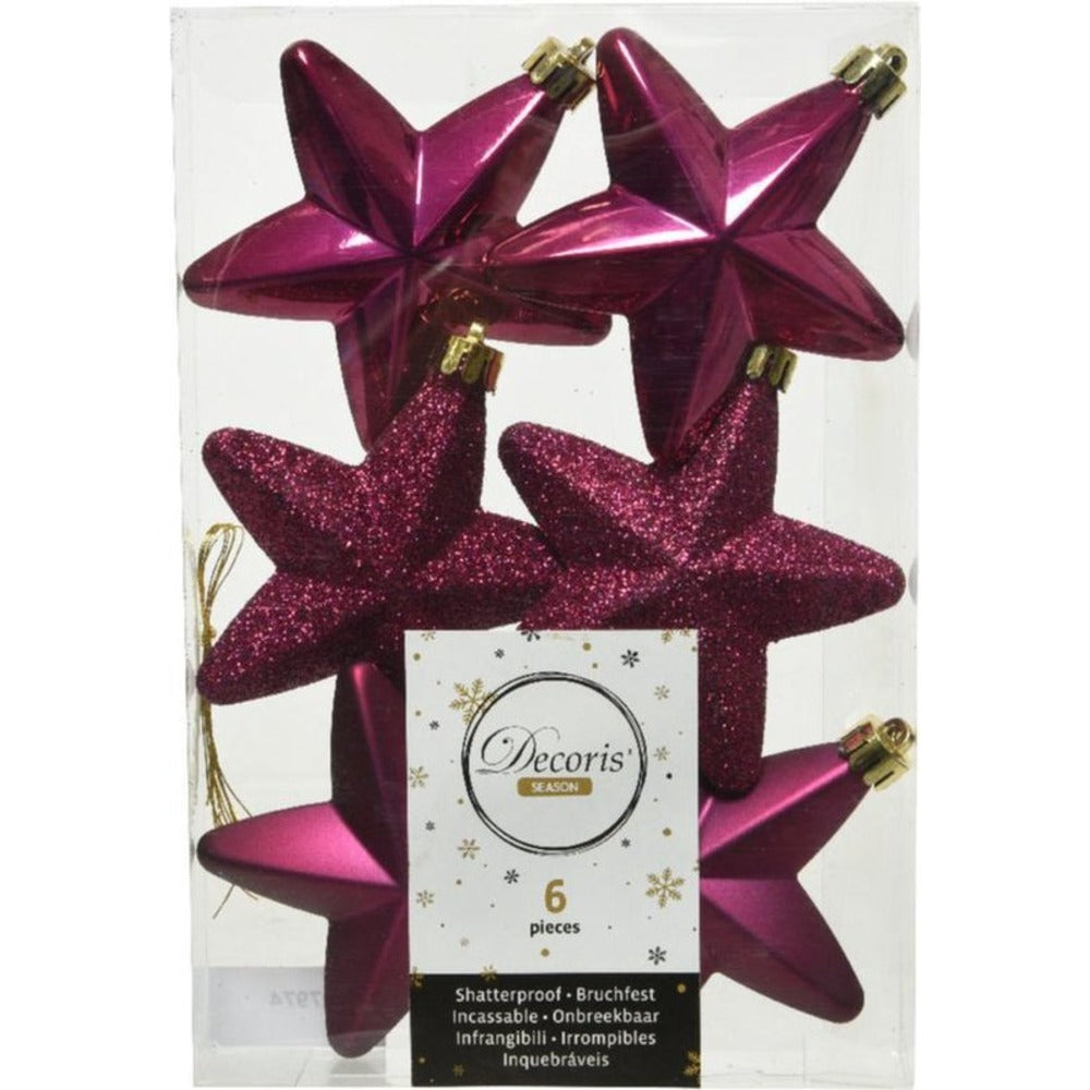 Decoris Shatterproof Star Baubles Box of 6 - Magnolia