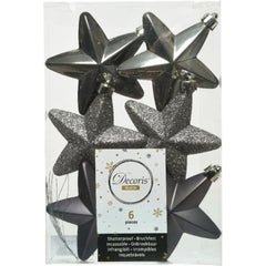 Decoris Shatterproof Star Baubles Box of 6 - Warm Grey