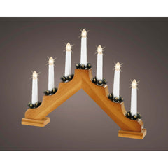 Lumineo 7 Candle Window Decoration with Flame Effect 40 x 30 x 6cm - Wood with White