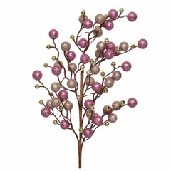 Decoris Spray Foam Berry Branch with Glitter 60cm - Pink and Gold