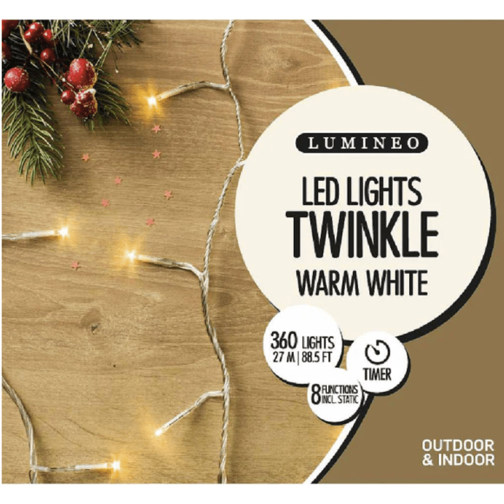 Lumineo Twinkle 360 Led String Lights with Clear Cable 27m - Warm White