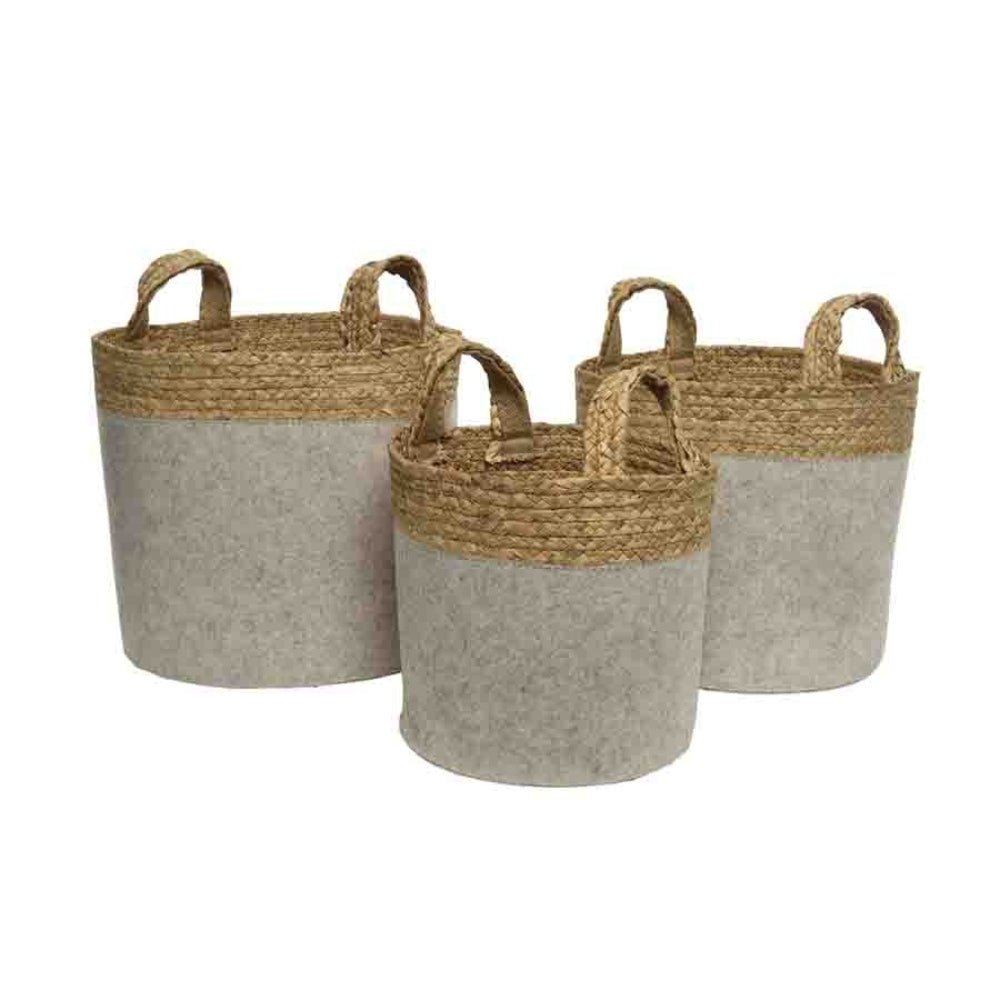 Decoris Felt Basket Set of 3 with Handles 38 x 33cm  - Grey