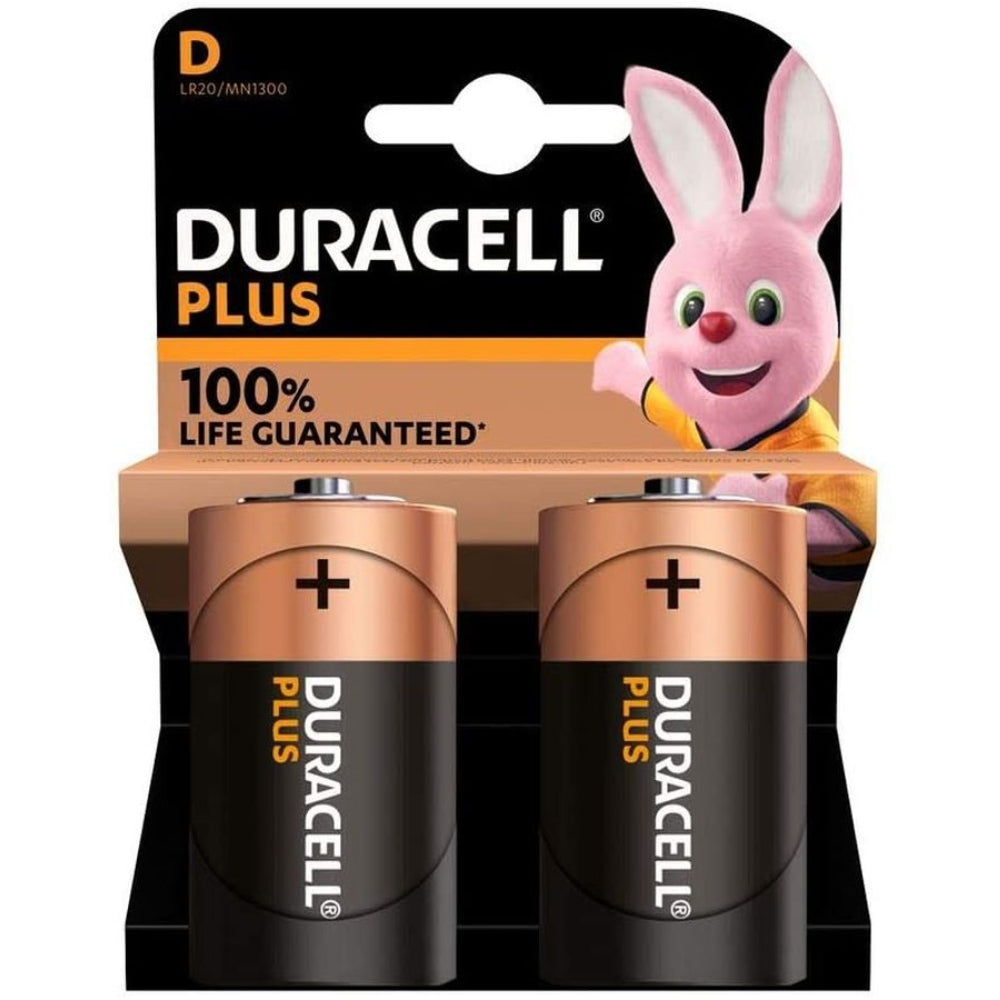 Duracell Plus D Alkaline Batteries - Pack of 2