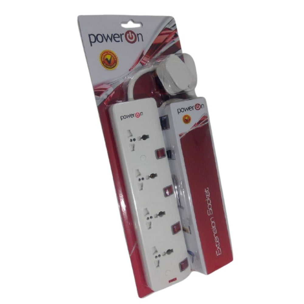 Power-On 4 Gang Universal Extension Socket with 1m Cable 13A