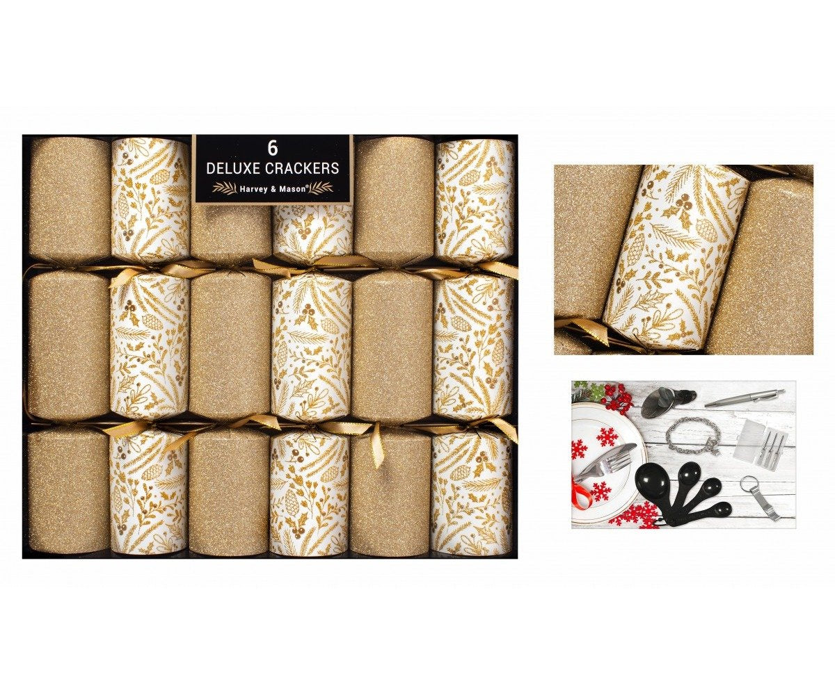 Harvey & Mason Deluxe Christmas Crackers Gold Foliage 6pcs H34cm