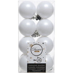 Decoris Shatterproof Baubles Box of 16 Pieces 4cm - Winter White