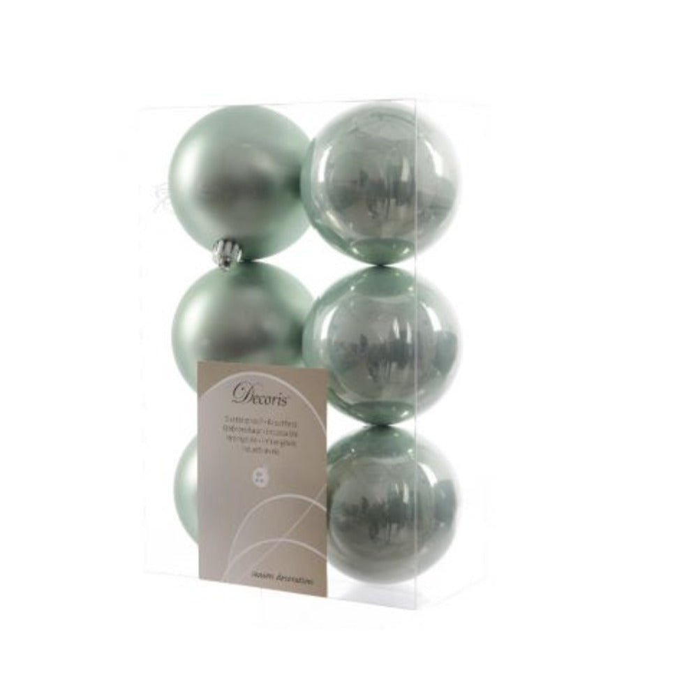 Decoris Shatterproof Baubles Box of 6 Pieces 8cm - Eucalyptus