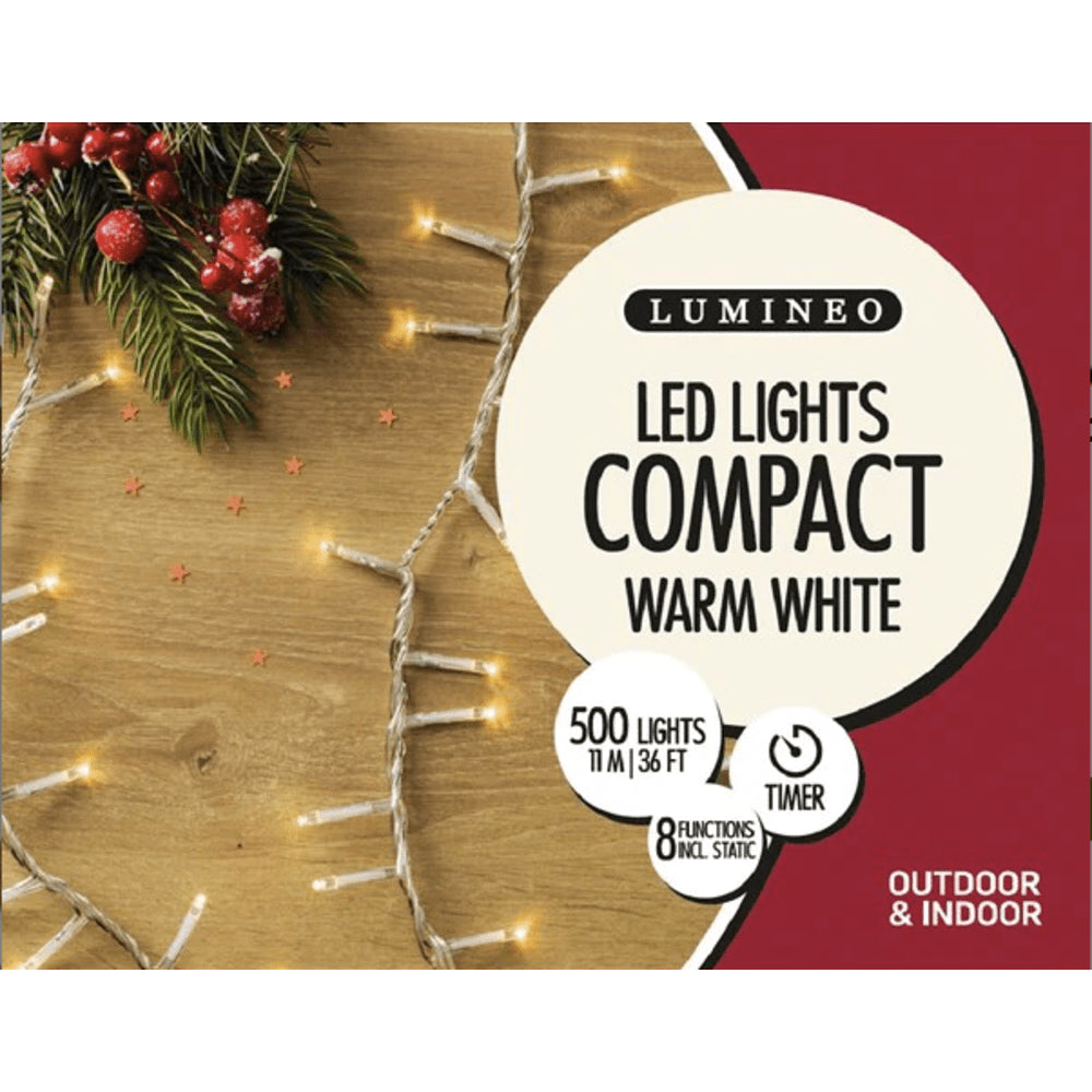 Lumineo Compact Twinkle 500 Led String Lights with Clear Cable 11m - Warm White