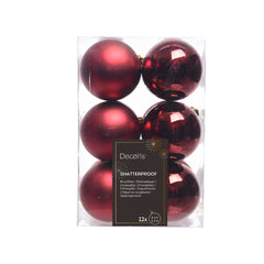 Decoris Shatterproof Baubles Box of 12 Pieces 6cm - Oxblood