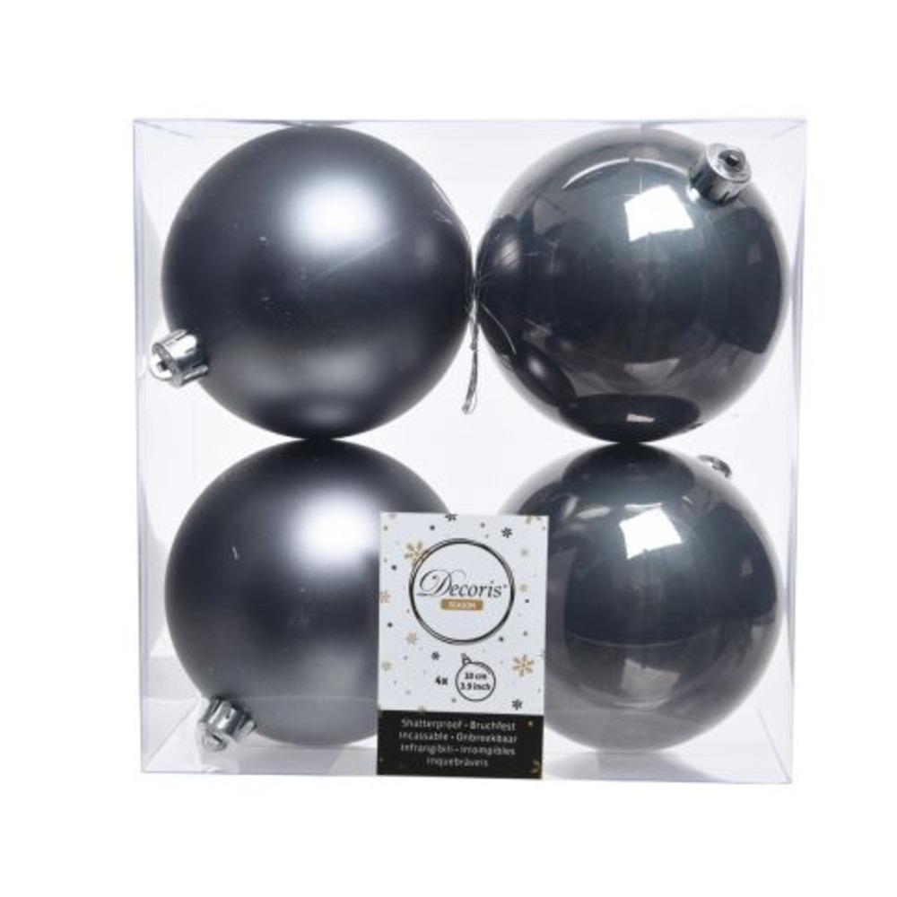 Decoris Shatterproof Baubles Box of 4 Pieces 10cm - Stone Grey
