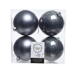 Decoris Shatterproof Baubles Box of 4 Pieces 10cm - Stone Grey