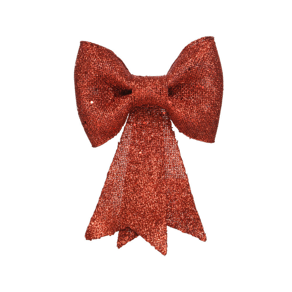 Decoris Hanging Plastic Bow with Glitter 30cm - Red