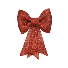 Decoris Hanging Plastic Bow with Glitter 14cm - Red