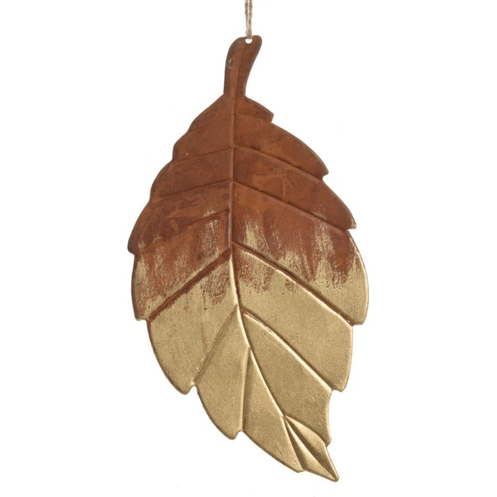 Decoris Hanging Iron Leaf with Gold Wash 20cm - Brown