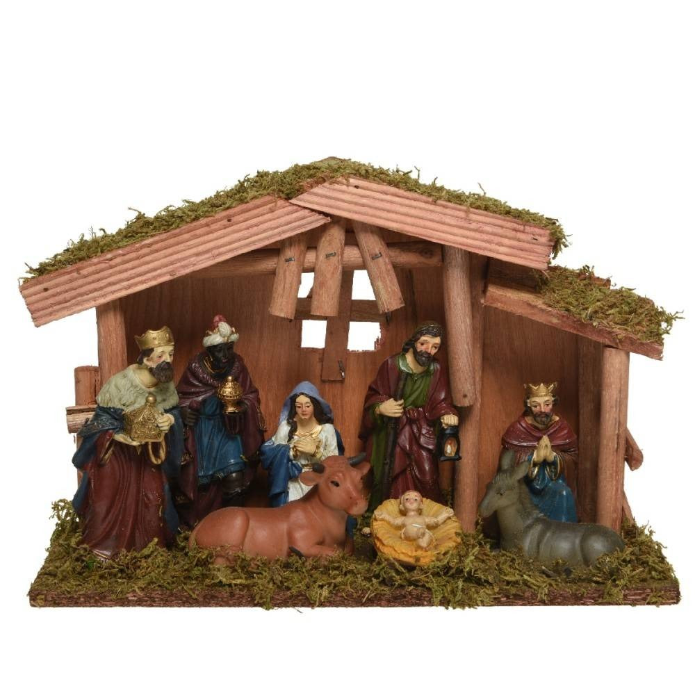 MDF Nativity Scene with 6 Figures 14 x 20 x 10cm