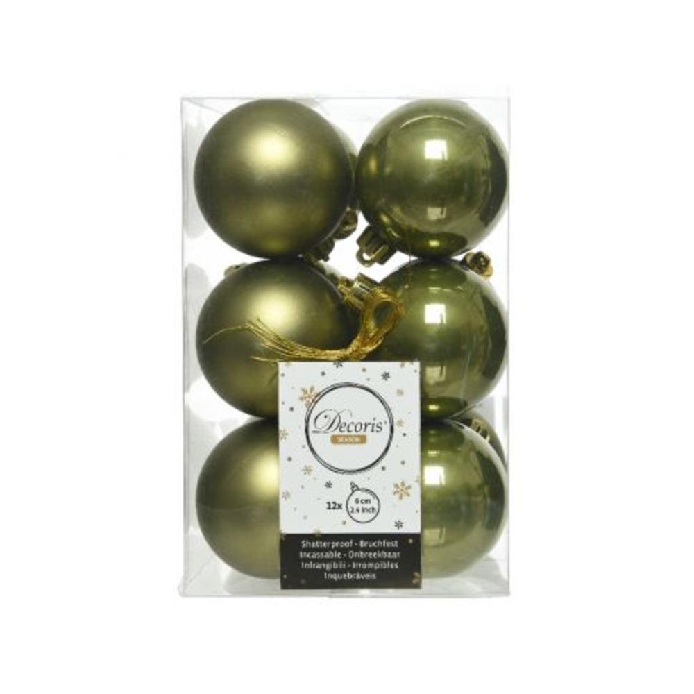 Decoris Shatterproof Baubles Box of 12 Pieces 6cm - Moss Green