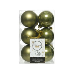 Decoris Shatterproof Baubles Box of 12 Pieces 6cm - Moss Green