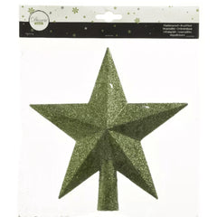 Decoris Shatterproof Star Tree Topper 20cm with Glitter - Pine Green