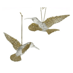Decoris Hanging Acrylic Hummingbird with Glitter 11cm - Gold 2 Assorted