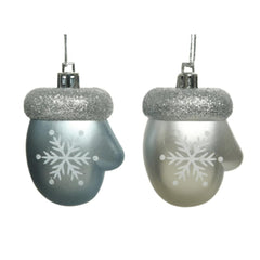 Decoris Hanging Plastic Mitten with Glitter 7cm - 2 Assorted Colours