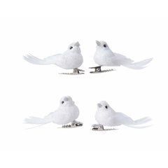 Decoris Clip-On Foam Bird Set of 4 with Feathers 5cm - White