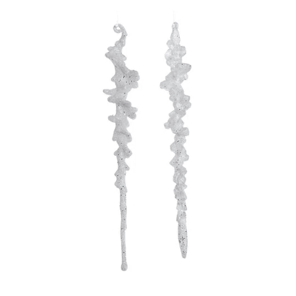 Decoris Hanging Plastic Icicle with Glitter 25cm - White