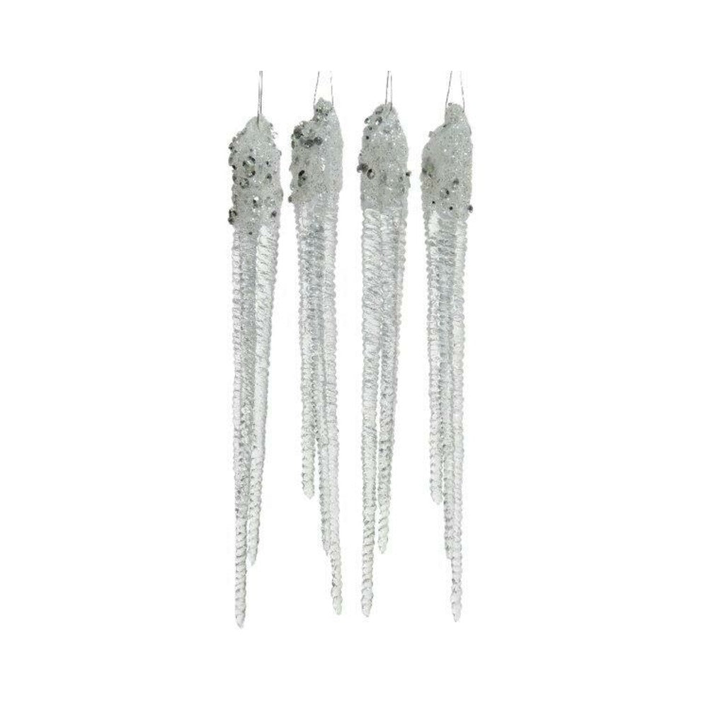 Decoris Hanging Acrylic Icicle Set of 4 Pieces with Glitter