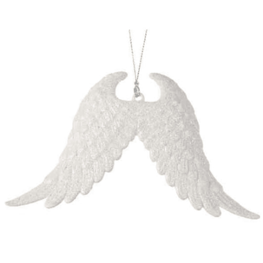 Decoris Hanging Plastic Wings with Glitter 16cm - White