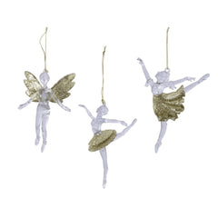 Decoris Hanging Acrylic Fairy with Glitter 14cm - Gold 3 Assorted