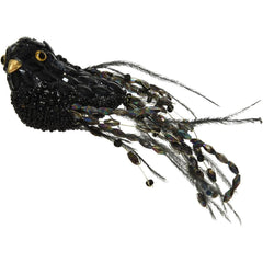 Decoris Clip-On Plastic Bird with Diamonds, Feathers and Beads 18cm