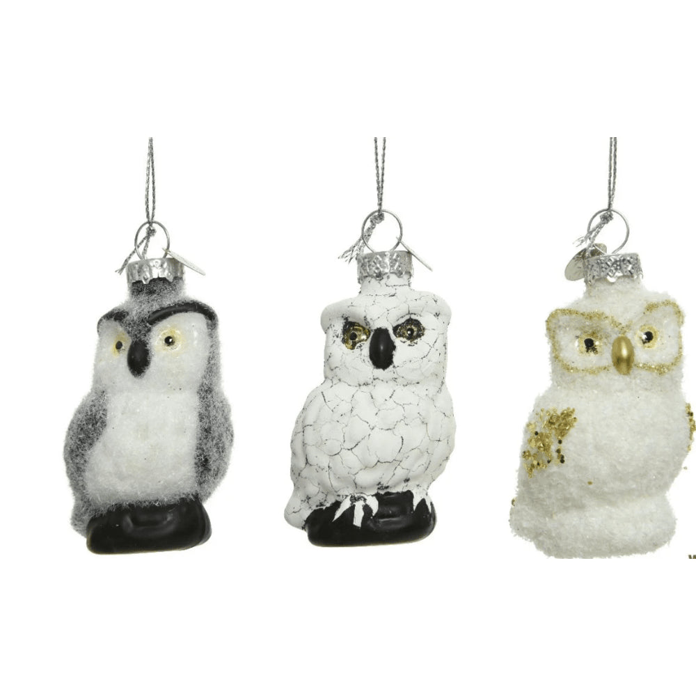 Decoris Hanging Glass Owl Flock 7cm - 3 Assorted