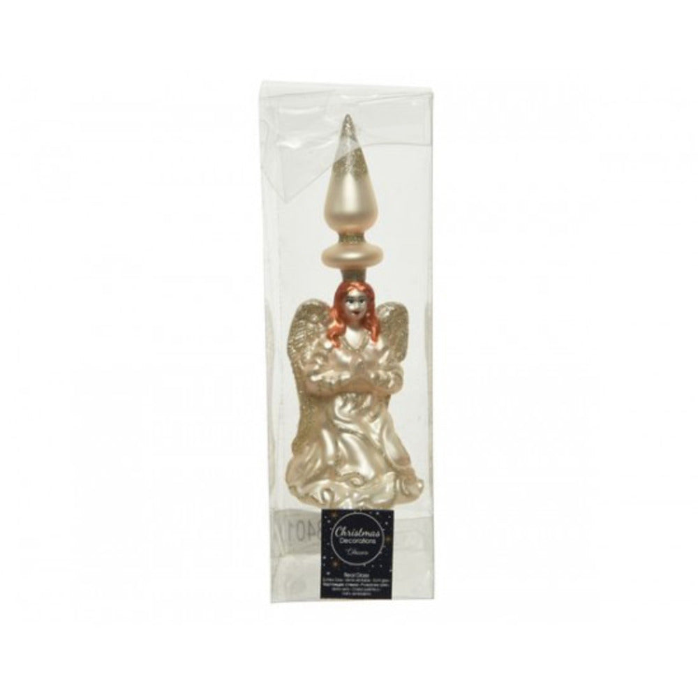 Decoris Glass Angel Tree Topper 27cm - Pearl