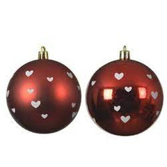 Decoris Shatterproof Bauble with Hearts 8cm - Red