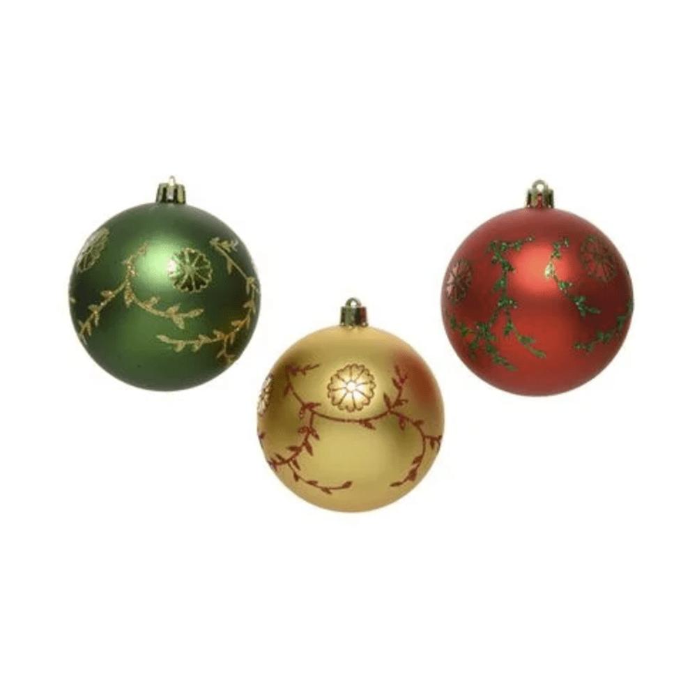 Decoris Shatterproof Bauble with Glitters 8cm - 3 Assorted Colours