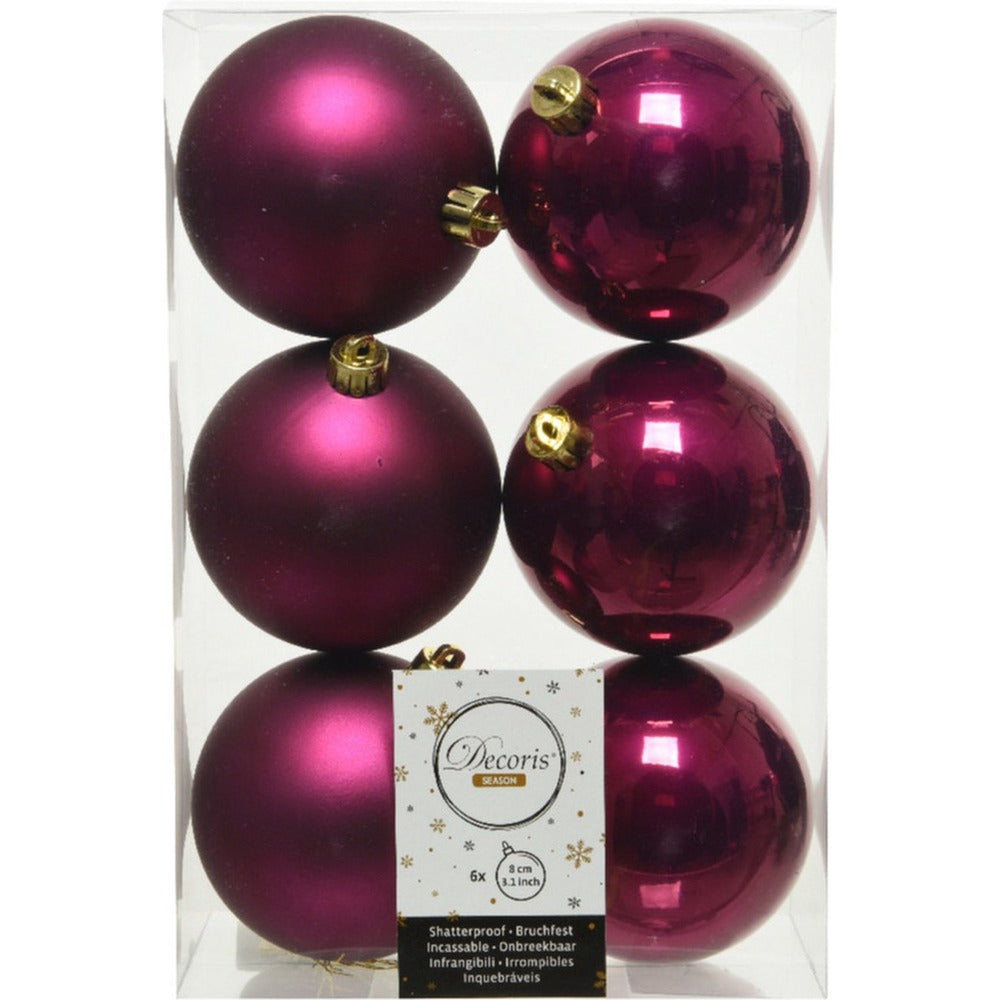 Decoris Shatterproof Baubles Box of 6 Pieces 8cm - Magnolia