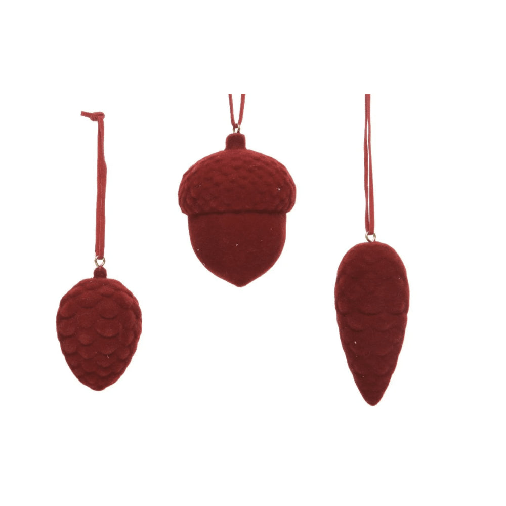 Decoris Hanging MDF Velvet Pinecone 6cm - 3 Assorted Oxblood