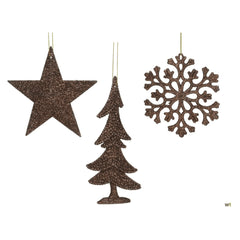 Decoris Hanging Plastic Figures with Glitter 10cm - 3 Assorted Dark Brown