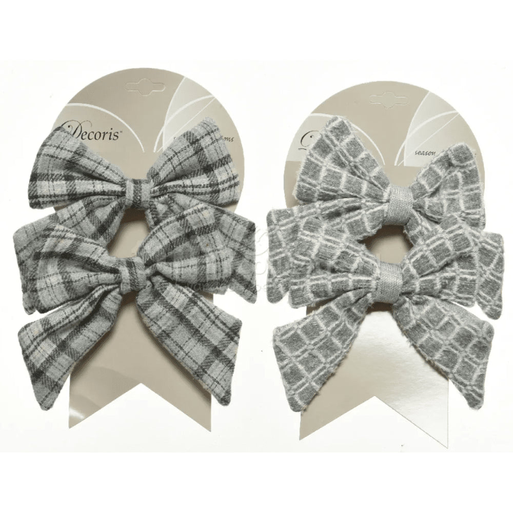 Decoris Clip-On Polyester Bow Set of 2 Pieces 20cm - 2 Assorted Shades of Grey