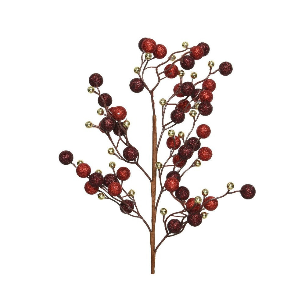 Decoris Spray Foam Berry Branch with Glitter 60cm - Red and Oxblood